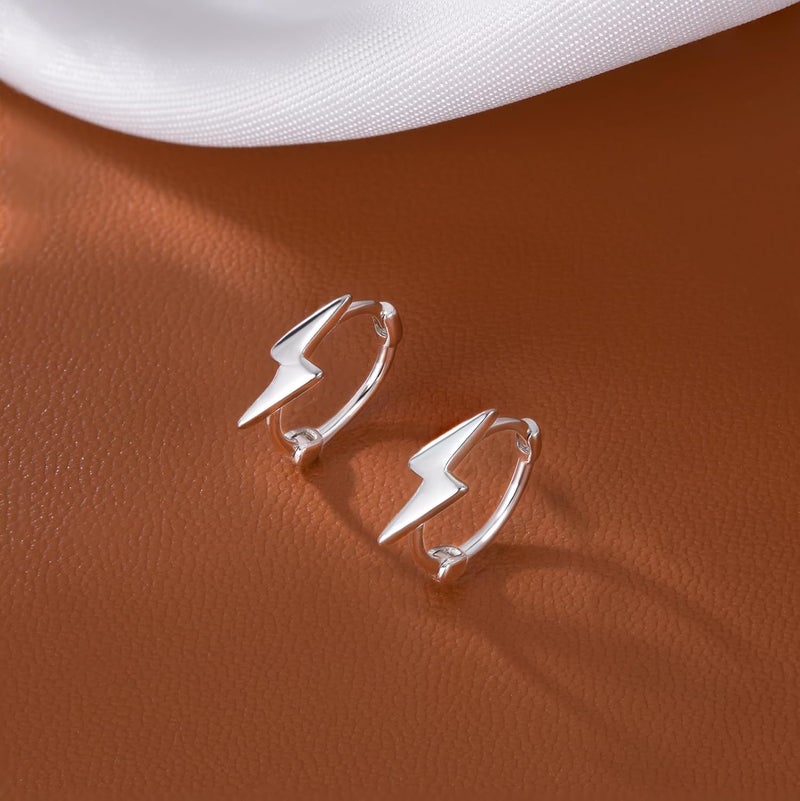 Reffeer Solid 925 Sterling Silver Lightning Bolt Hoop Earrings for Women Teen Girls Lightning Hoop Earrings Cartilage Huggie Earrings - Image 3